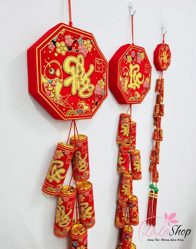 Liễn pháo chữ phúc lộc vải nhung đỏ cao cấp trang trí tết