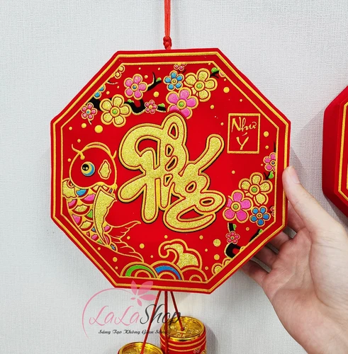 Liễn pháo chữ phúc lộc vải nhung đỏ cao cấp trang trí tết