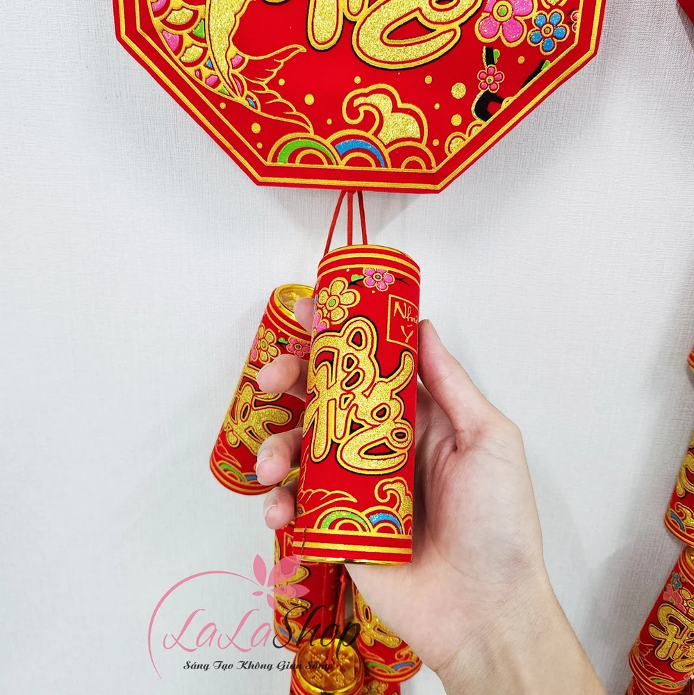 Liễn pháo chữ phúc lộc vải nhung đỏ cao cấp trang trí tết