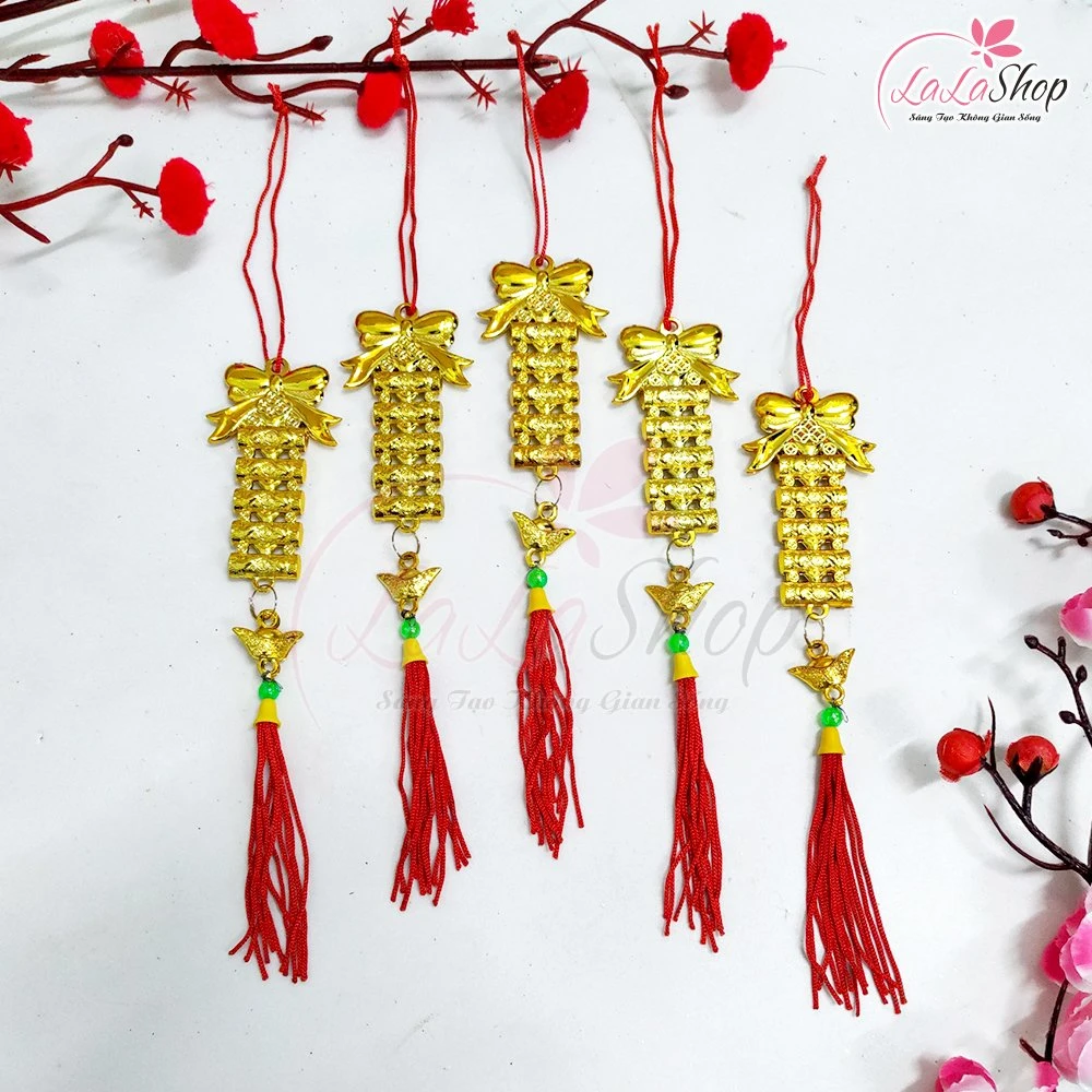 Combo 5 dây lộc treo nơ vàng trang trí tết