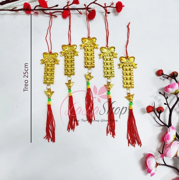 Combo 5 dây lộc treo nơ vàng trang trí tết