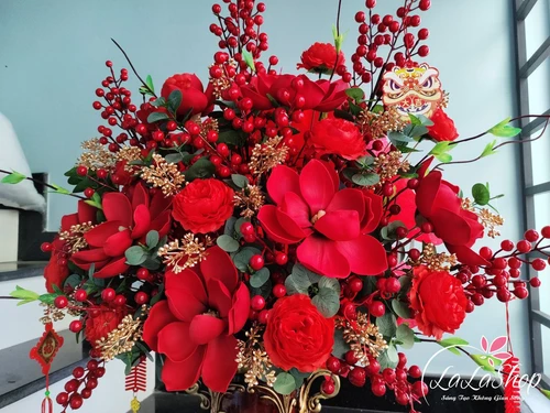 Bình hoa mộc lan đỏ lớn trang trí