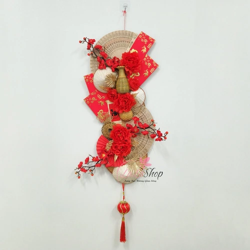 Liễn tết 1m2 quạt nón lá sắc đỏ tài lộc trang trí tết