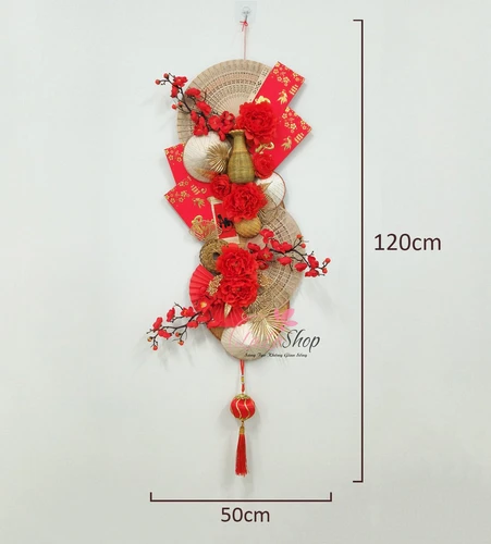 Liễn tết 1m2 quạt nón lá sắc đỏ tài lộc trang trí tết