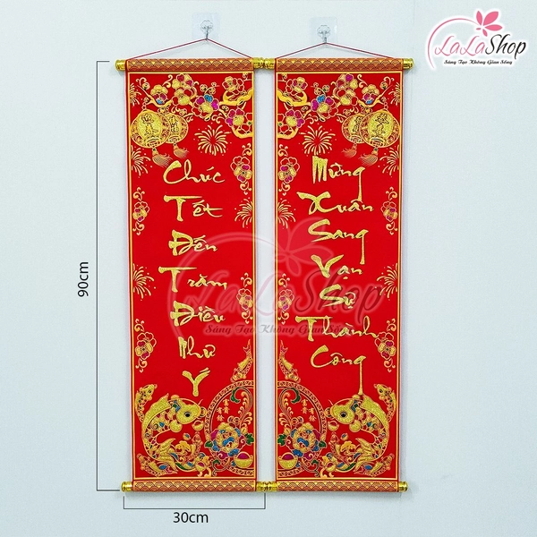 Bộ liễn câu đối chúc tết đến trăm điều như ý-mừng xuân sang vạn sự thành công