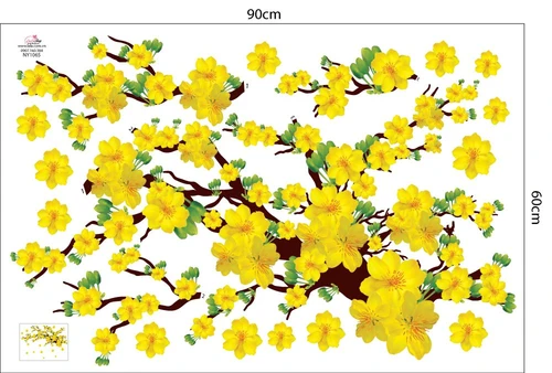 Decal Trang Trí Tết Hoa Mai Vàng Nở Rộ Mừng Năm Mới Mẫu 4