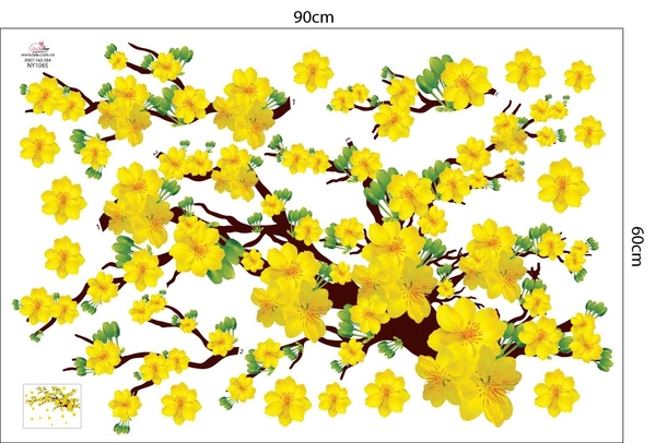 Decal Trang Trí Tết Hoa Mai Vàng Nở Rộ Mừng Năm Mới Mẫu 4