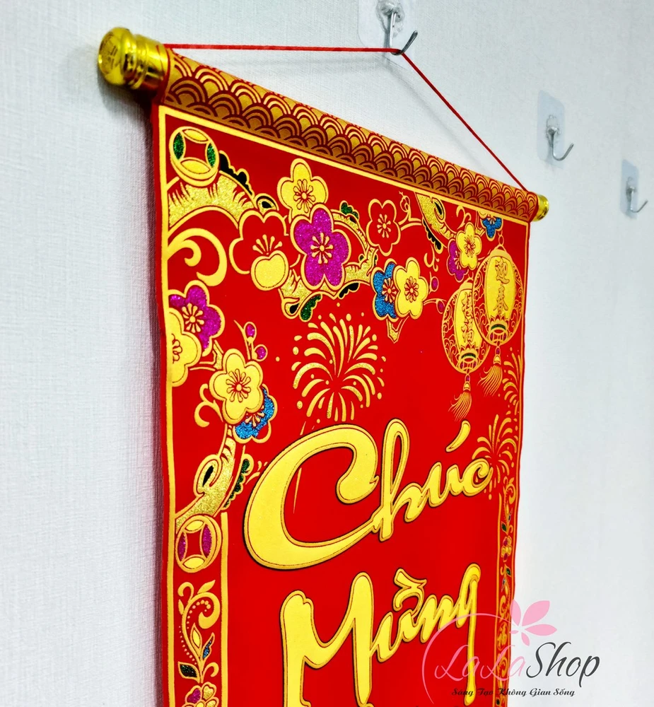 Liễn Nhung Trang Trí Tết Chúc Mừng Năm Mới Size Lớn