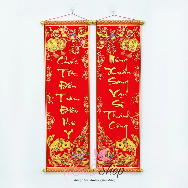 Bộ liễn câu đối chúc tết đến trăm điều như ý-mừng xuân sang vạn sự thành công