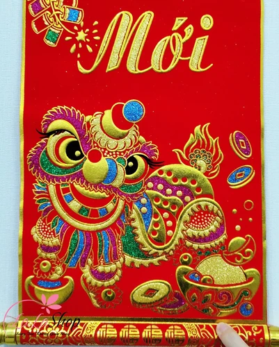 Bộ liễn câu đối Mai Vàng Nở Rộ Mừng Năm Mới  - Đào Hồng Khoe Sắc Đón Xuân Sang