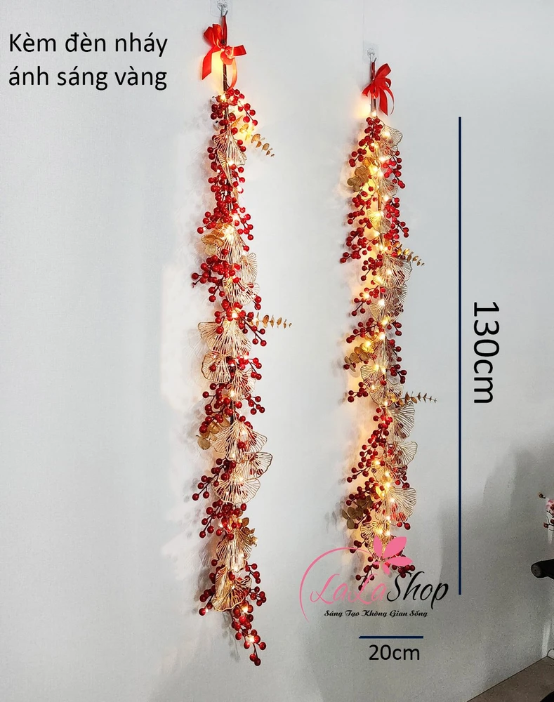 Cặp liễn treo cửa 1m3 đào đông rẻ quạt sắc đỏ vàng sung túc kèm đèn LED trang trí tết