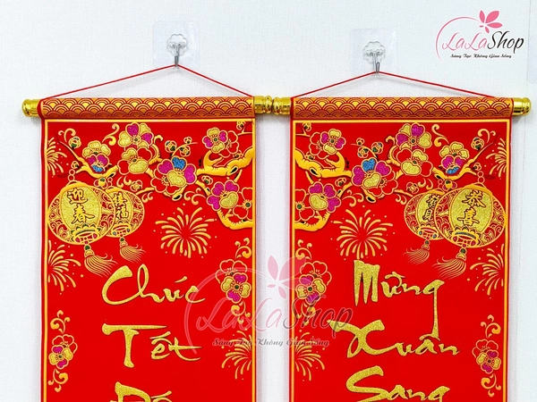 Bộ liễn câu đối chúc tết đến trăm điều như ý-mừng xuân sang vạn sự thành công