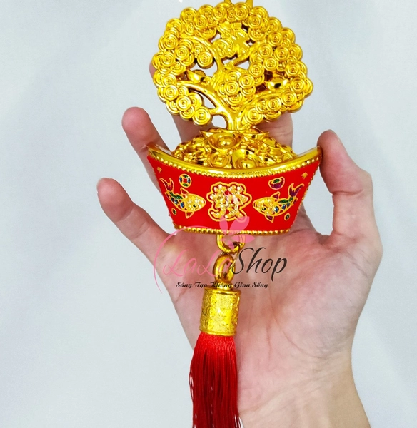 Dây lộc treo đồng tiền thỏi vàng may mắn trang trí tết 85cm