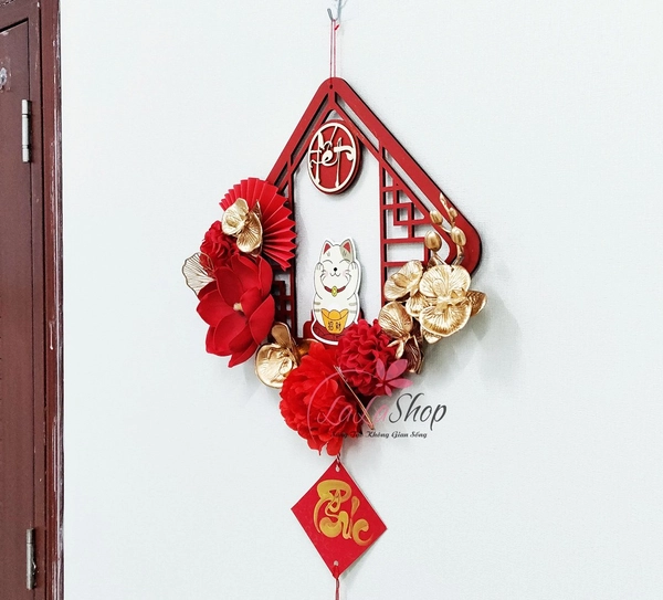 Vòng Hoa Tết Treo Cửa Chữ Phúc Trang Trí Tết 45cm