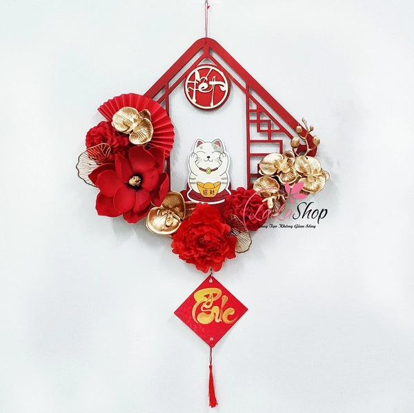 Vòng Hoa Tết Treo Cửa Chữ Phúc Trang Trí Tết 45cm
