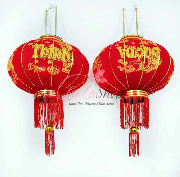 Cặp lồng đèn nhung đỏ An khang thịnh vượng - Tấn tài tấn lộc