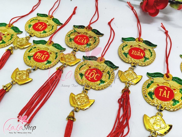 Combo 10 dây lộc treo chữ phúc thỏi vàng may mắn trang trí tết