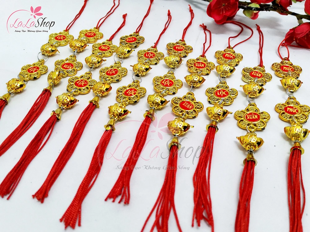 Combo 10 dây lộc treo đồng tiền hoa mai may mắn trang trí tết