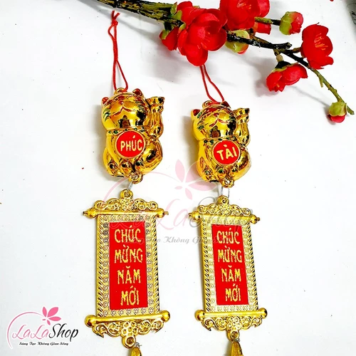 Combo 2 dây lộc treo mèo phúc tài chúc mừng năm mới trang trí tết