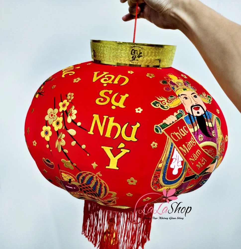 Cặp lồng đèn nhung cao cấp Thần tài chúc mừng năm mới 70x40x30cm