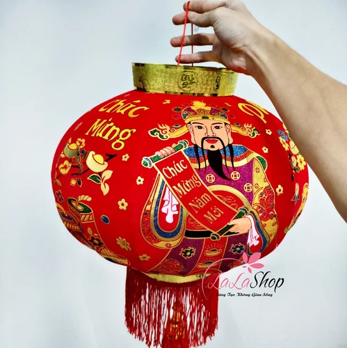 Cặp lồng đèn nhung cao cấp Thần tài chúc mừng năm mới 70x40x30cm