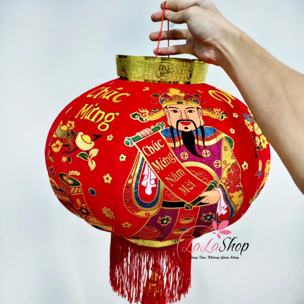 Cặp lồng đèn nhung cao cấp Thần tài chúc mừng năm mới 70x40x30cm