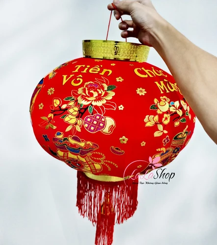 Cặp lồng đèn nhung cao cấp Thần tài chúc mừng năm mới 70x40x30cm