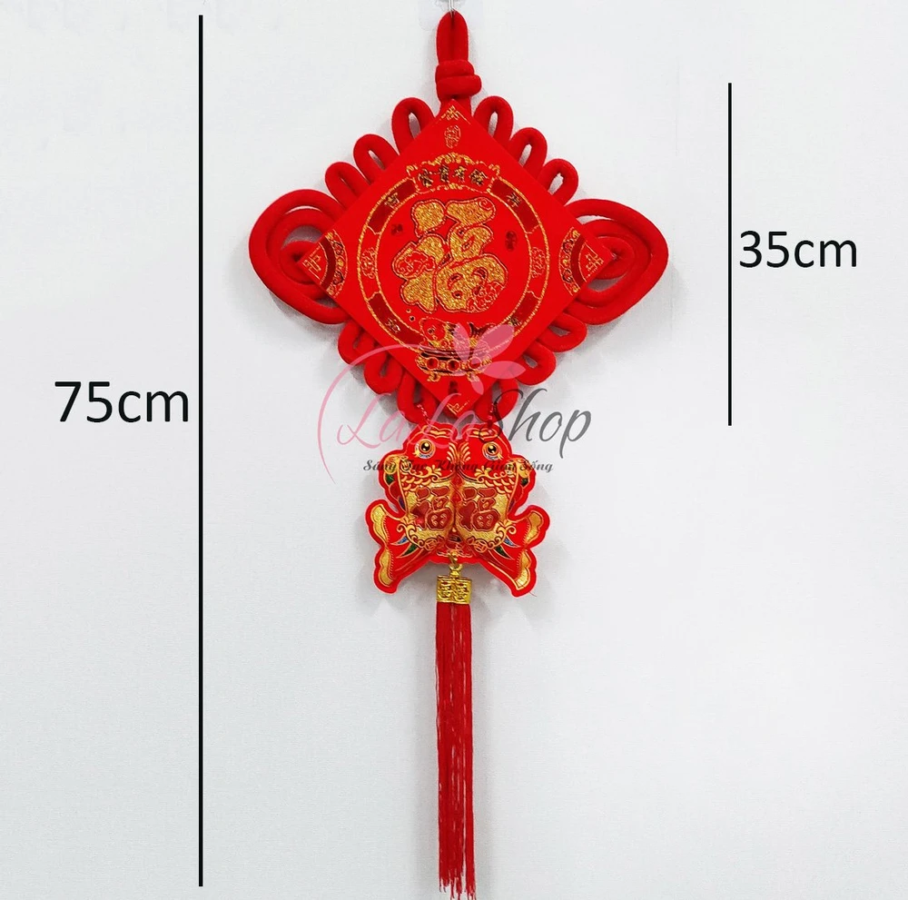 Liễn nhung đỏ chữ phúc cá chép 75cm trang trí tết mẫu 04