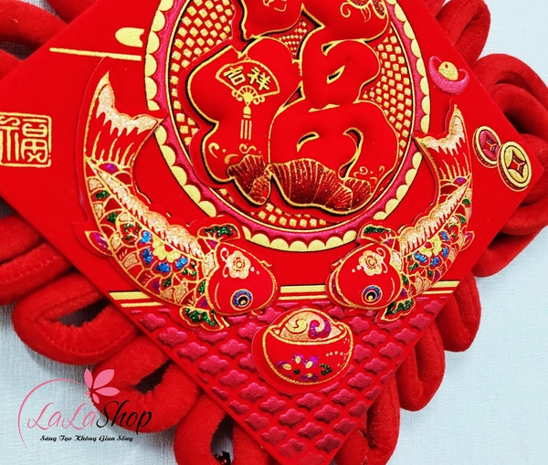 Liễn nhung đỏ chữ phúc cá chép 75cm trang trí tết mẫu 04
