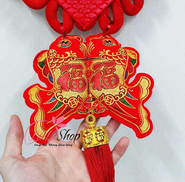 Liễn nhung đỏ chữ phúc cá chép 75cm trang trí tết mẫu 04