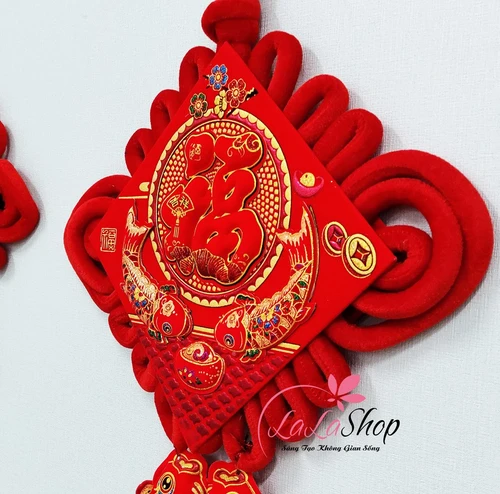 Liễn nhung đỏ chữ phúc cá chép 75cm trang trí tết mẫu 04