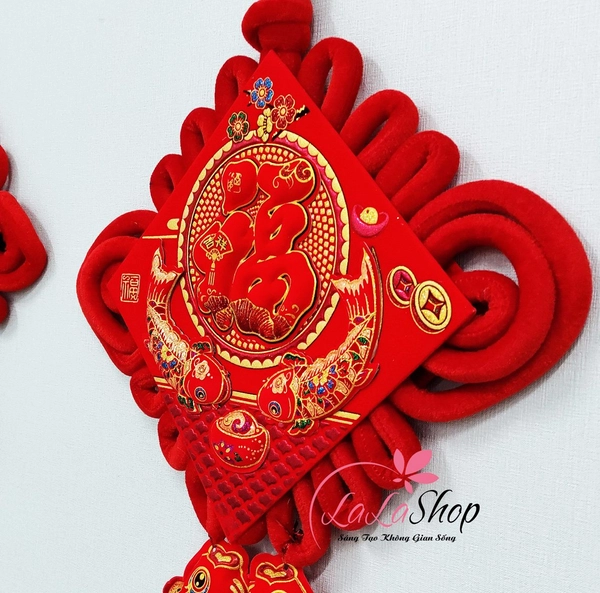 Liễn nhung đỏ chữ phúc cá chép 75cm trang trí tết mẫu 04