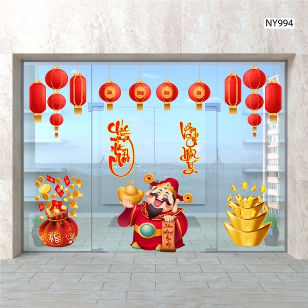 Combo Decal Trang Trí Tết Thần Tài Chúc Mừng Năm Mới