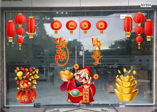 Combo Decal Trang Trí Tết Quý Mão Thần Tài Chúc Mừng Năm Mới