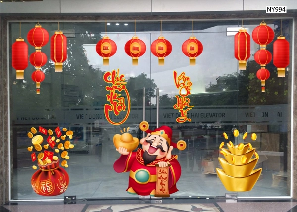 Combo Decal Trang Trí Tết Thần Tài Chúc Mừng Năm Mới
