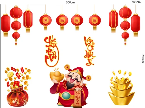 Combo Decal Trang Trí Tết Quý Mão Thần Tài Chúc Mừng Năm Mới