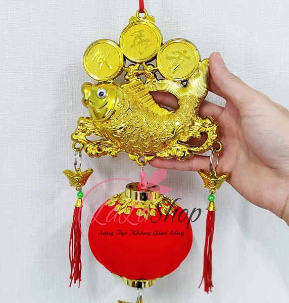Dây lộc treo cá chép đồng tiền vàng lồng đèn đỏ may mắn trang trí tết