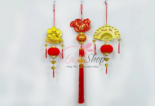 Dây lộc treo cá chép đồng tiền vàng lồng đèn đỏ may mắn trang trí tết