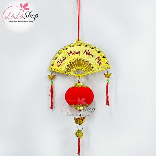 Liễn treo quạt lồng đèn thỏi vàng chúc mừng năm mới vạn sự như ý trang trí tết