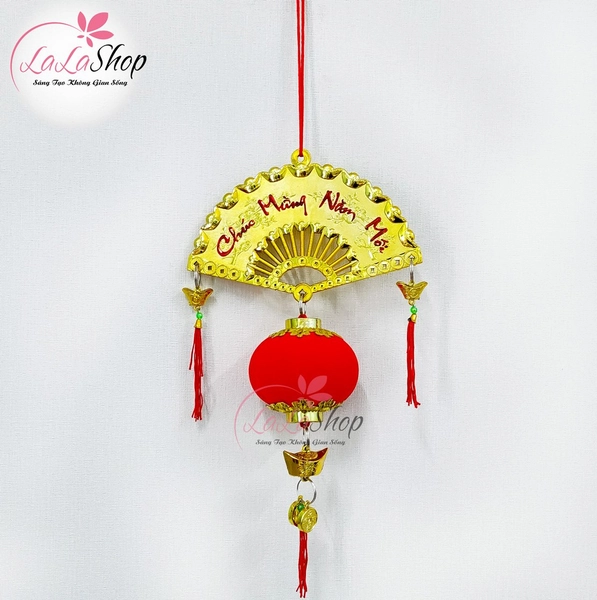 Liễn treo quạt lồng đèn thỏi vàng chúc mừng năm mới vạn sự như ý trang trí tết