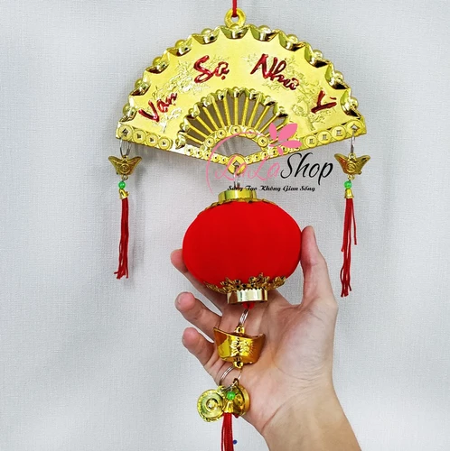 Liễn treo quạt lồng đèn thỏi vàng chúc mừng năm mới vạn sự như ý trang trí tết