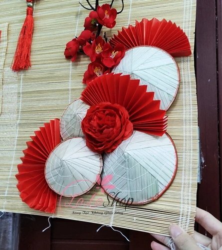 Tiểu cảnh mành tre mành tre tết an khang thịnh vượng sắc đỏ rực rỡ trang trí tết
