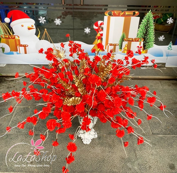 Chậu hoa đào râu đỏ trang trí