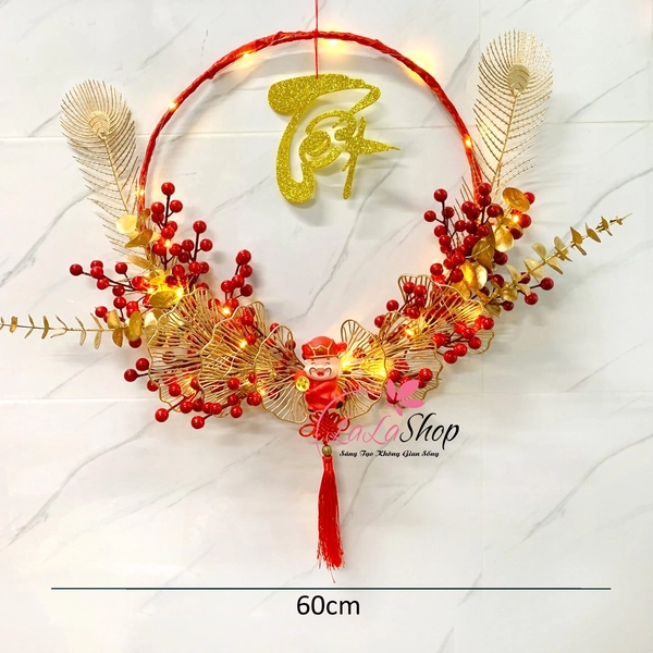 Vòng hoa treo cửa tết đào đông tài lộc trang trí tết