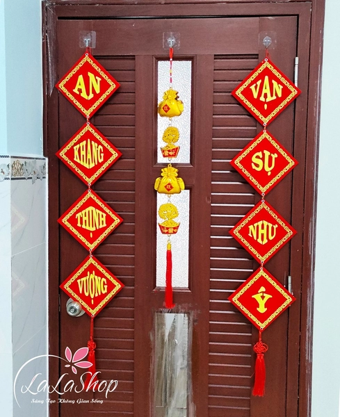 LIễn vuông an khang thịnh vượng nhung đỏ cao cấp trang trí tết