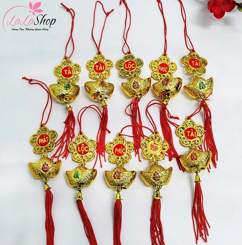 Combo 10 dây lộc treo hoa mai chữ phúc thỏi vàng trang trí tết