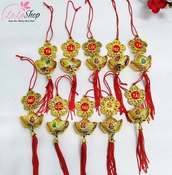 Combo 10 dây lộc treo hoa mai chữ phúc thỏi vàng trang trí tết