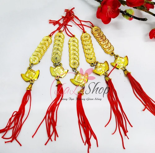Combo 5 dây lộc treo đồng tiền thỏi vàng may mắn trang trí tết mẫu 2