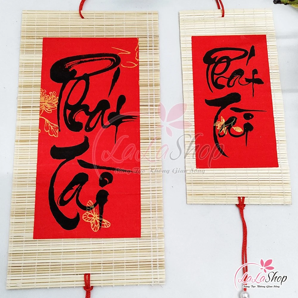 Liễn mành thư pháp đỏ chữ phát tài liễn treo trang trí tết