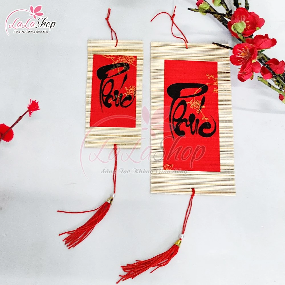 Liễn mành thư pháp đỏ chữ phúc liễn treo trang trí tết